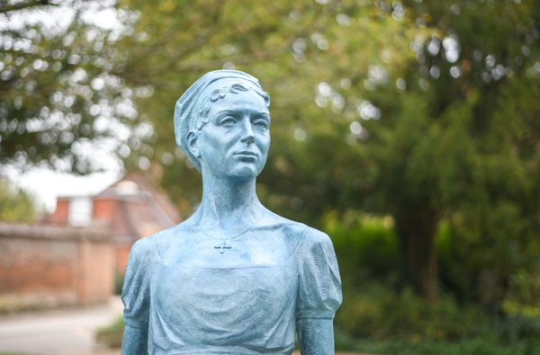 Jane Austen statue at Winchester Cathedral