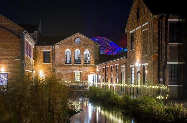 Bombay sapphire distillery at night